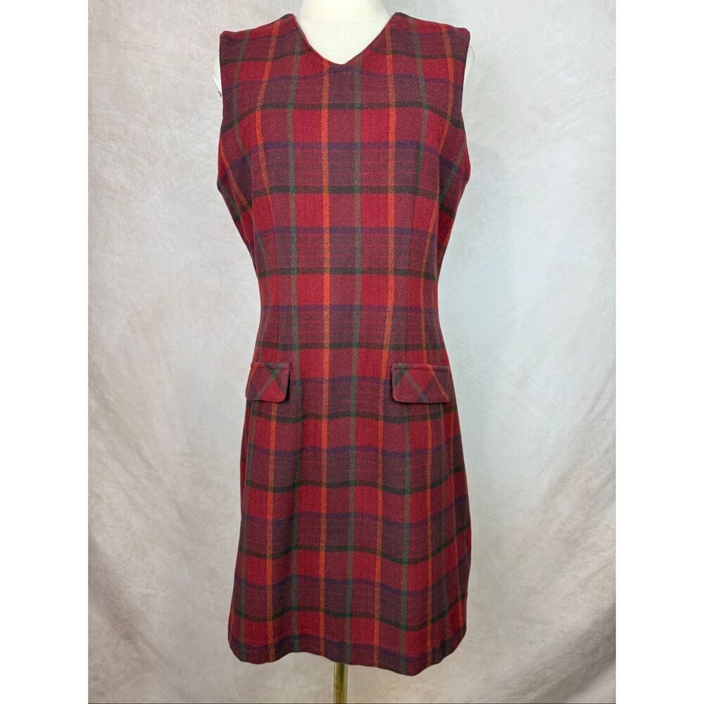 Vintage Red Wool Blend Plaid Dress Eddie Bauer Size Small Tartan Preppy